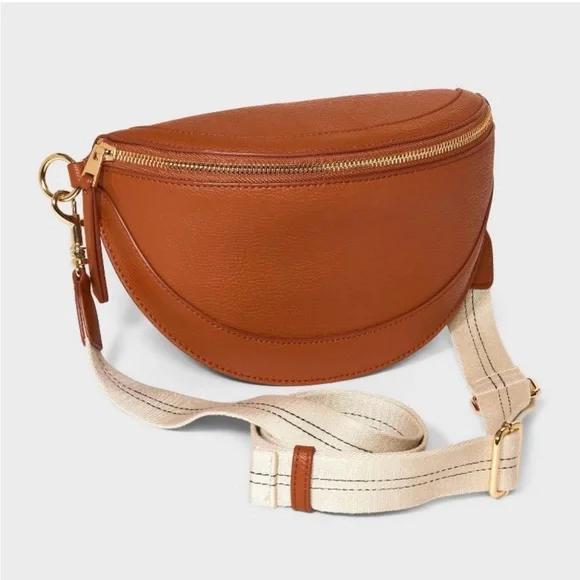 NWT Crossbody Brown Semi-Circle Bag W/ Tan Strap - Picture 7 of 8